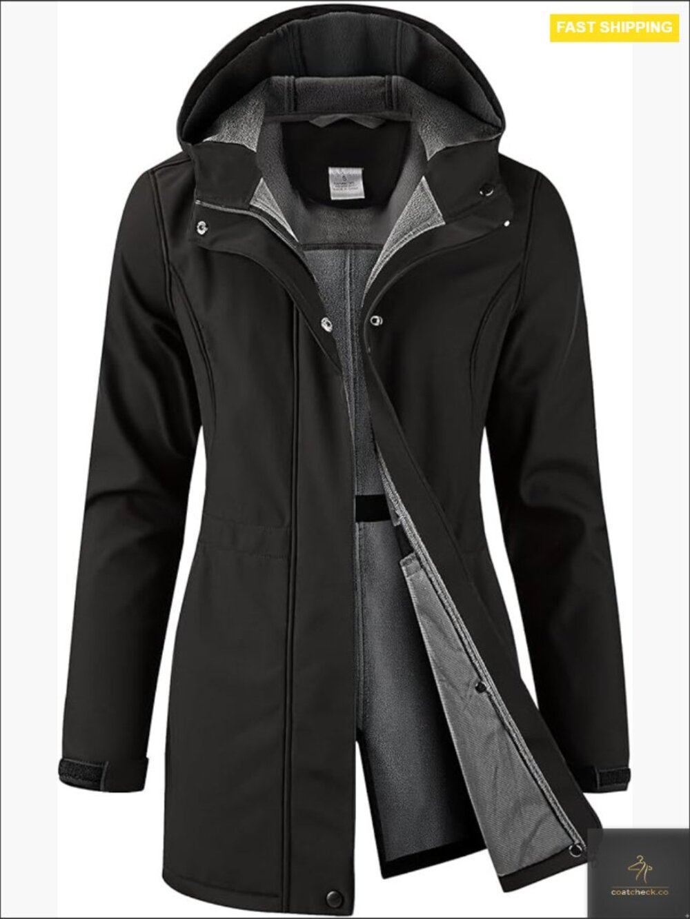 Long Rain Coat Fleece Lined Waterproof Lightweight Hooded Warm Jacket Trench